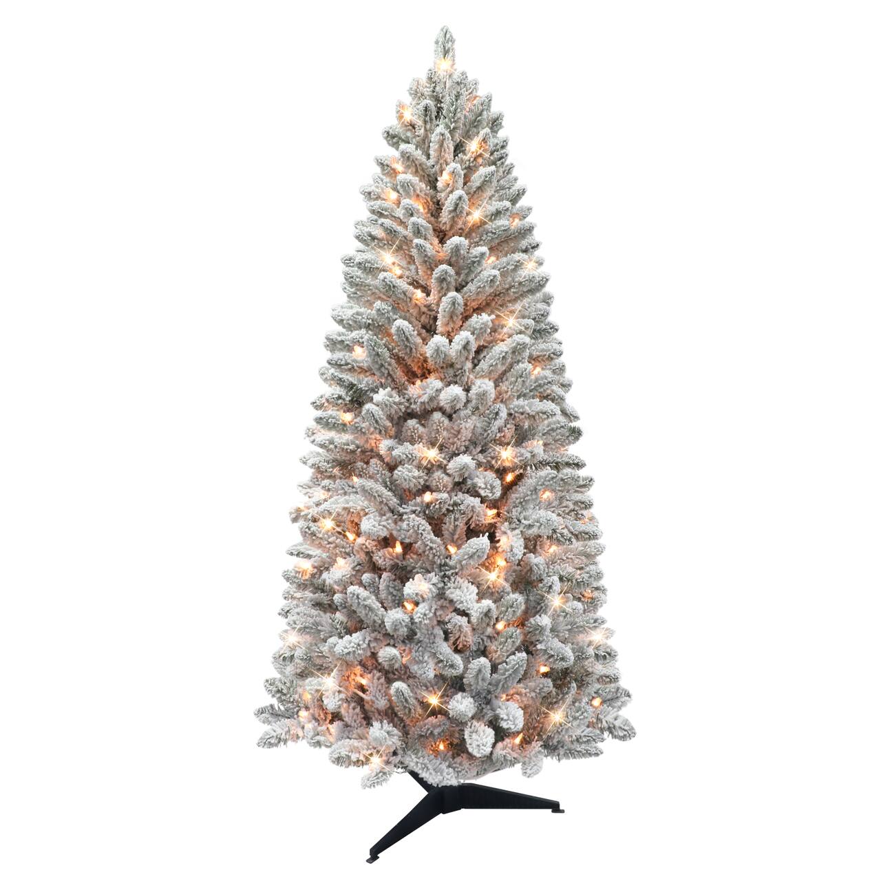6ft. Pre-Lit Flocked Carson Pine Artificial Christmas Tree, Clear Lights